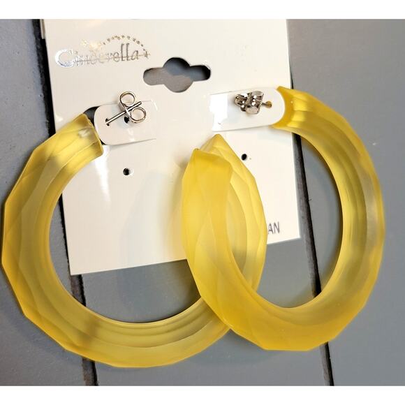 Yellow Hoop Earrings 2" Retro Bold Bright Y2K Festival Pierced 80's Statement - Picture 3 of 6